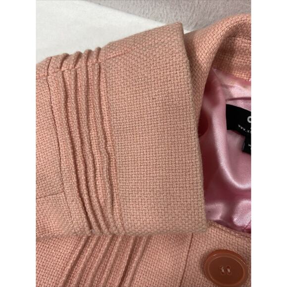 Vintage Coffee Shop Coat Womens Medium Pink Wool Blend Removable Faux Fur Collar - Picture 9 of 16